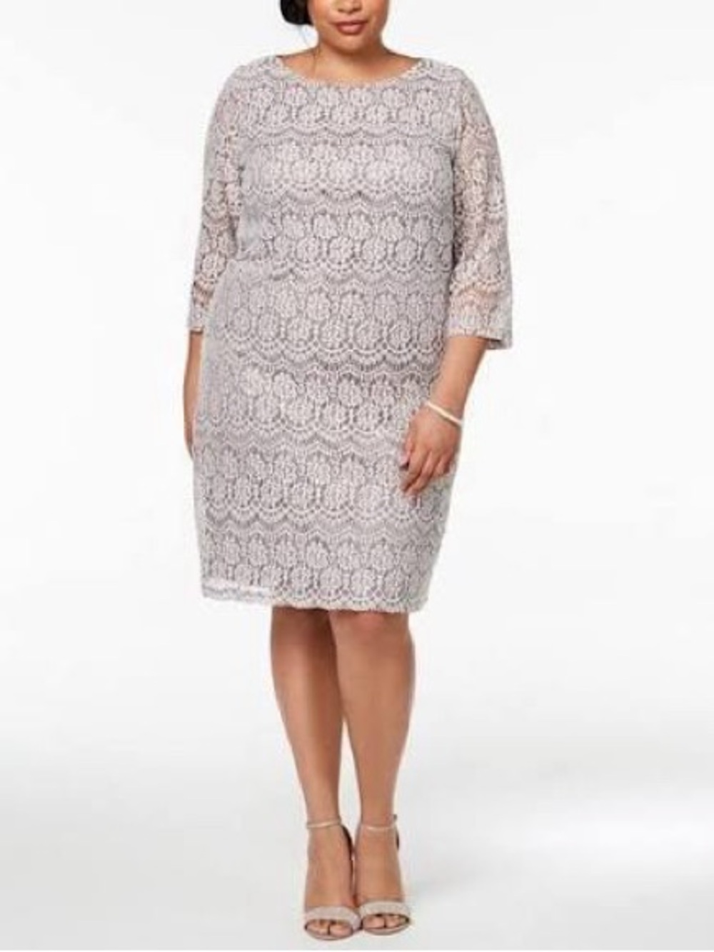 Jessica Howard Lace Sheath Dress in Light Gray - Women’s Elegant Occasion Dress